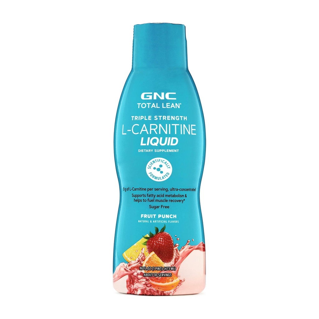 GNC Total Lean Triple Strength L-Carnitina L líquido Suporta metabolismo ácido gordo e ajuda a abastecer a recuperação muscular, açúcar livre de picos de frutas