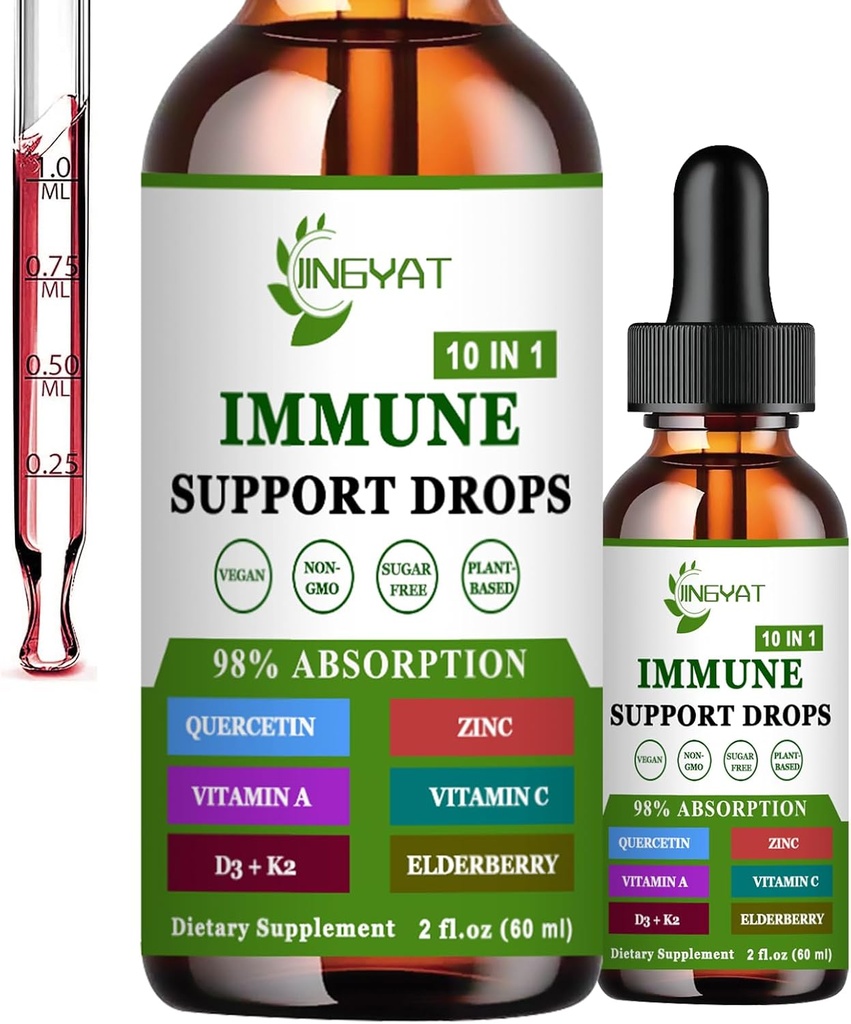 Zinco Quercetina com bromelaína Vitamina C D3 Gotas líquidas Suporte imunológico com vitamina A K2 Echinacea Chlorophyll e Elderberry - 10 em 1 Imune Defense Drops Complexo para a Saúde da Imunidade