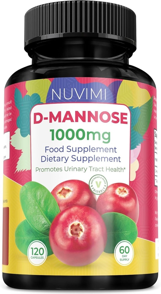 D Mannose 120 Cápsulas - 1000 mg por dose - Suplemento dietético Ajuda a promover a saúde do trato urinário - Natural Vegan ITU Defesa