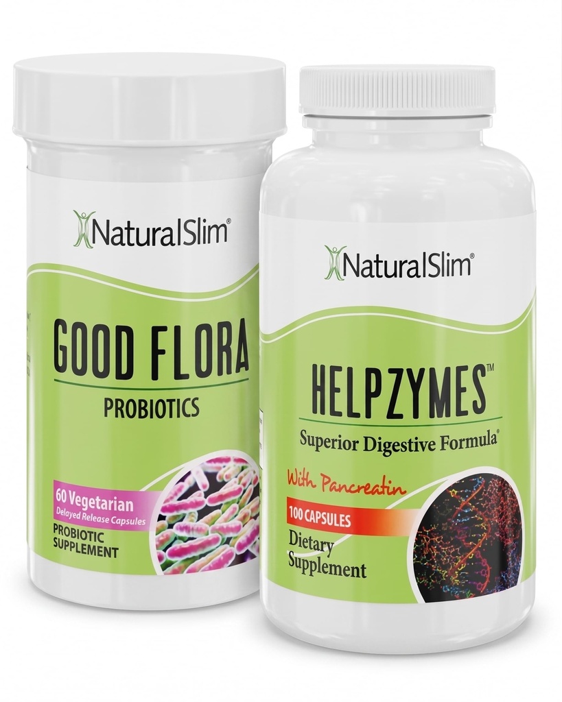NaturalSlim Digestive Health Bundle – Boa Flora & Helpzymes - Potente Probióticos & Enzimas Digestivas Potenciais para melhor digestão e absorção de nutrientes alimentares