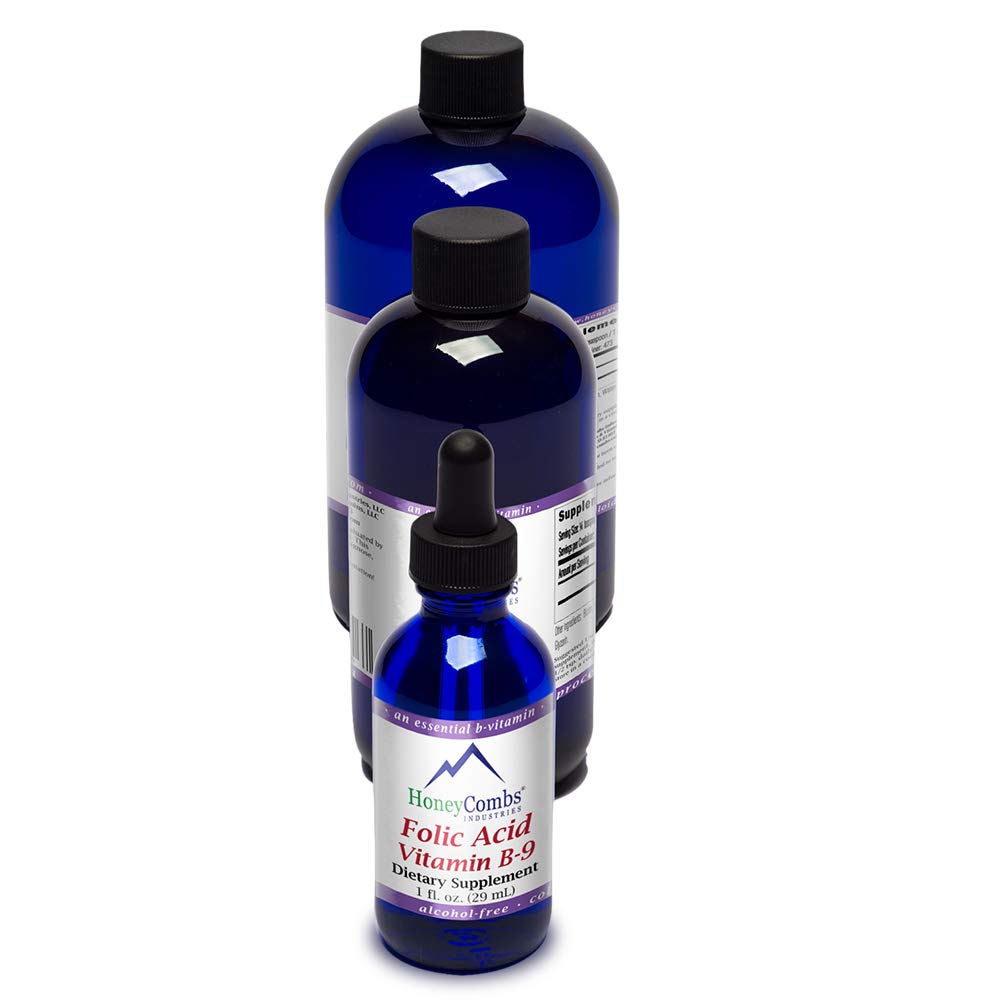 HoneyCombs Vitamina B9 líquido gotas - alta potência líquido vitamina B9 ácido fólico Suplemento para as mulheres - Manter saudável fígado, Gravidez, & Saúde geral - Frio prensado Vegan Vitaminas gotas (16 Fl oz)