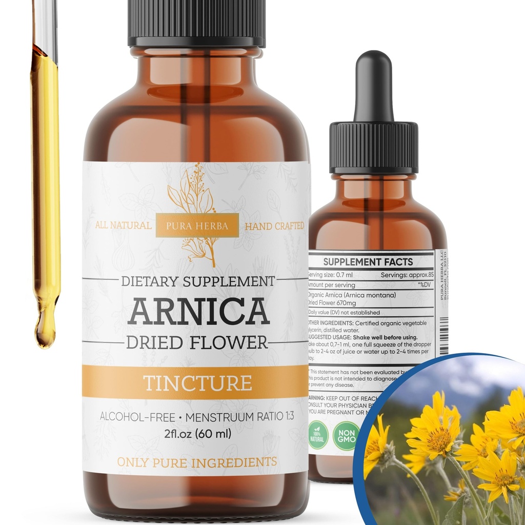 Arnica Liquid Extract – Alcohol-Free, Vegan, Suporta a recuperação muscular e conforto conjunto, Tintura de absorção rápida, Made in USA – 2 Fl Oz