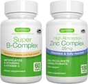 Super B-Complexo + Complexo Zinco Pacote Vegan, Metilado Mantido Liberação B Complexo + 25mg Picolinato de Zinco Quelado e Bisglicinato com Cobre, por Igennus