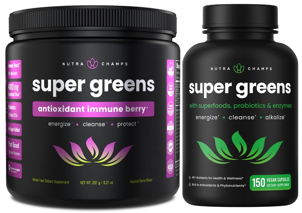 NutraChamps Super Greens Antioxidante Pó & Cápsulas Super Verdes