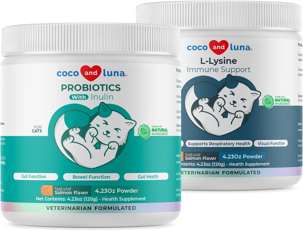 Lisina + Probióticos e Prebióticos para Gatos - Suporte Imune, Função ocular, Função Bowel & Saúde Gut.