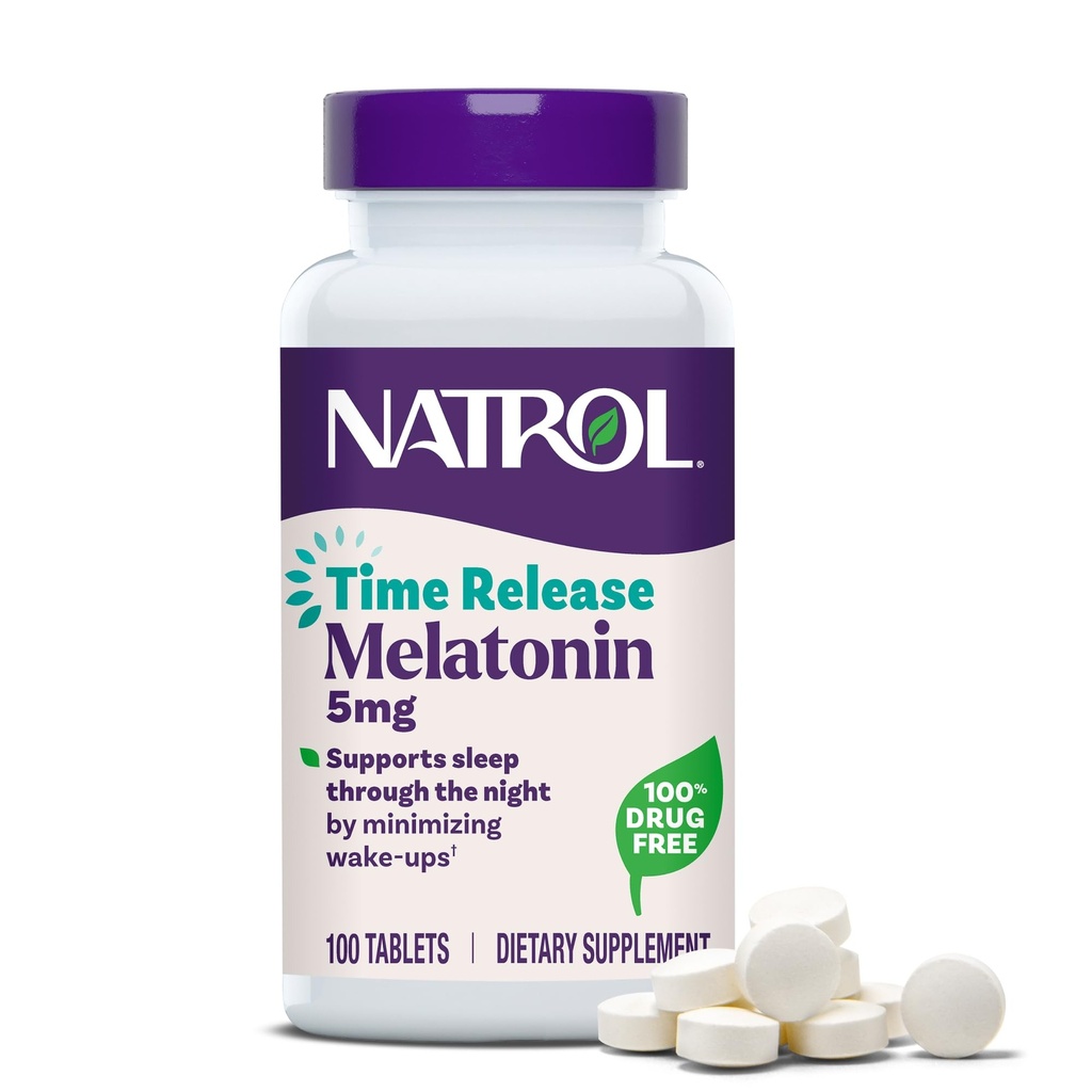 Natrol Melatonina 5 mg de liberação de tempo, Suplemento dietético para Minimizar Wake Ups, Nighttime Sleep Aid, 100 comprimidos, até uma fonte de 100 dias
