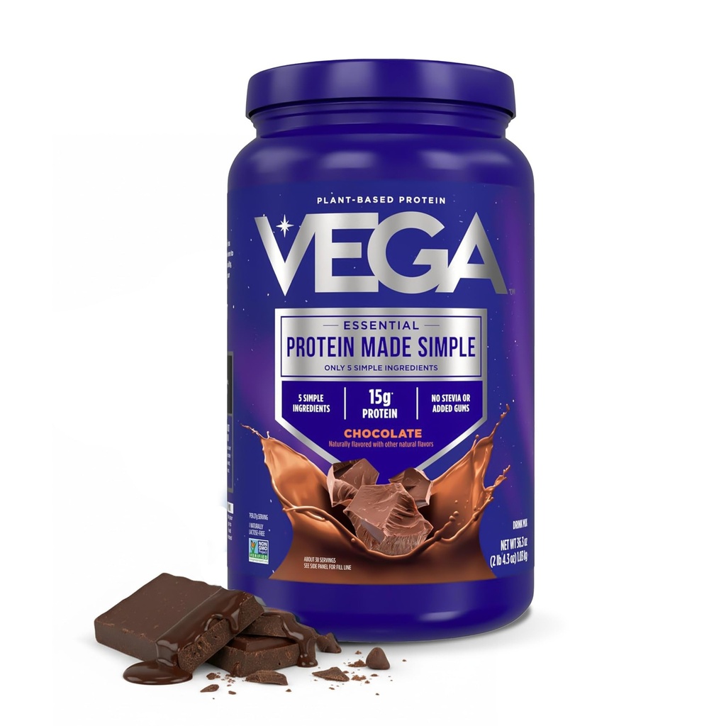 Vega Protein Made Simple - 15g Proteína de Ervilha Baseada em Plantas, Chocolate, 39 Servings, Stevia Free, Sem Adoçantes Artificiais ou chicletes, Não-GMO, Sem Gluten, Dairy Free, 2.3lbs (Packaging May Vary)