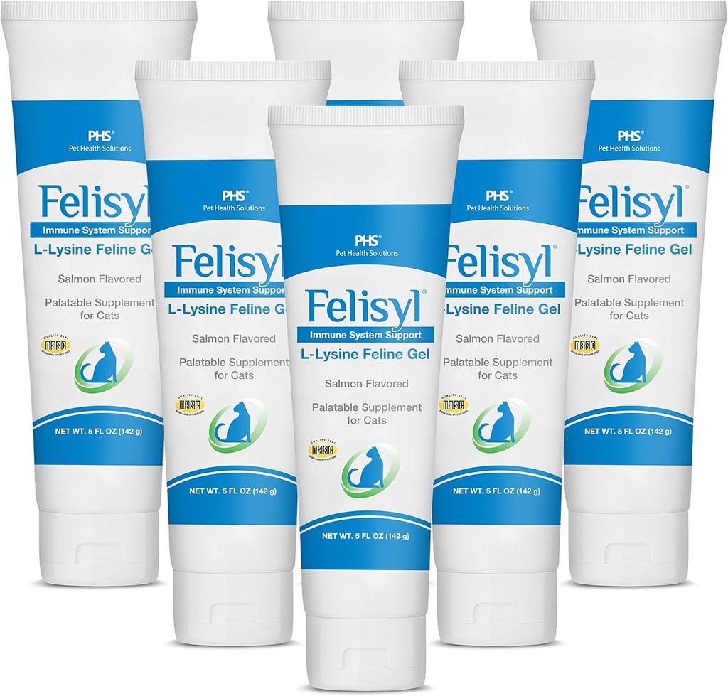 L-Lysine Gel para Gatos (5 onças) – Suporta Imune, Respiratório e Saúde Ocular. Facilidade Espirrando, Nariz Runny e Olhos Aguados. Saboroso sabor de salmão - Made in The USA (6 Pack)