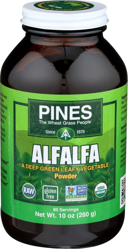 Pó de Alfalfa orgânico de pinheiros, 10 onça