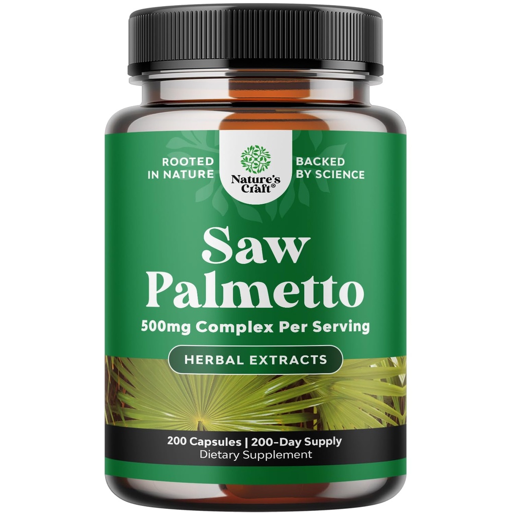 Extrato de Palmetto - Complexo de ervas avançado para a saúde do cabelo e suporte urinário com plantas Sterols & Flavonoides - Potent Suplemento de ervas com 500mg por serviço - 200 Cápsulas