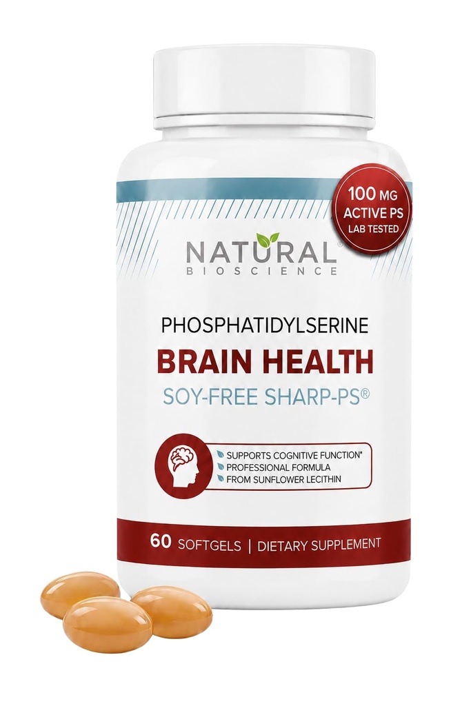 Soy Free Phosphatidylserina 100mg Softgel - PS Supplement Boosts Memória, Foco, Resolução de Problemas, Controle de Cortisol. Lecitina natural de girassol, patenteado PS-Green Sharp. Não-GMO, 60 Softgels