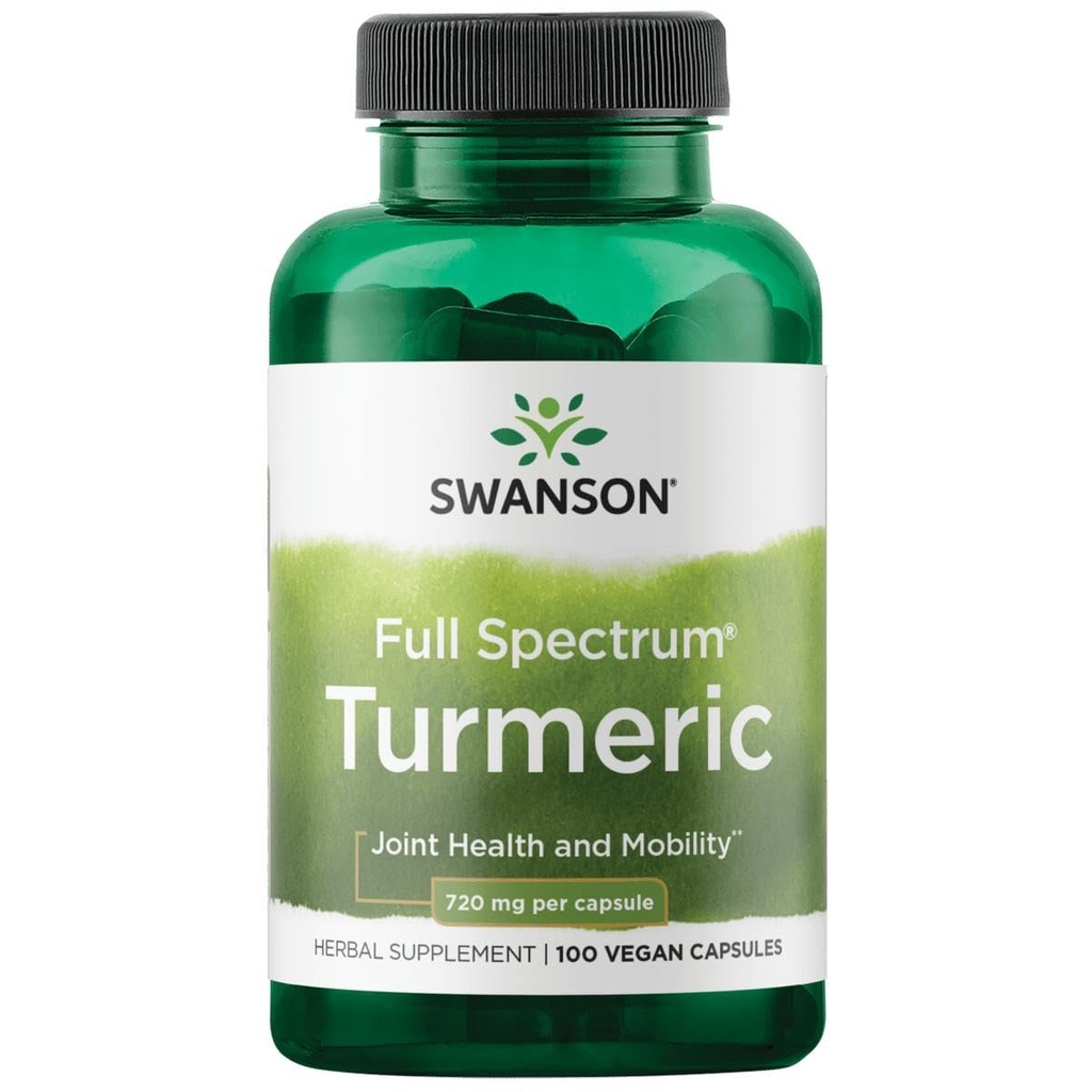 Swanson Full Spectrum Turmeric - Suplemento de ervas que apoia a saúde conjunta e mobilidade - Fórmula natural que apoia a saúde digestiva - (100 cápsulas, 720mg cada)