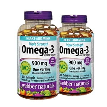 Webber Naturals Triplo Força Omega-3 900mg 200 softgels x 2 (2 garrafas)