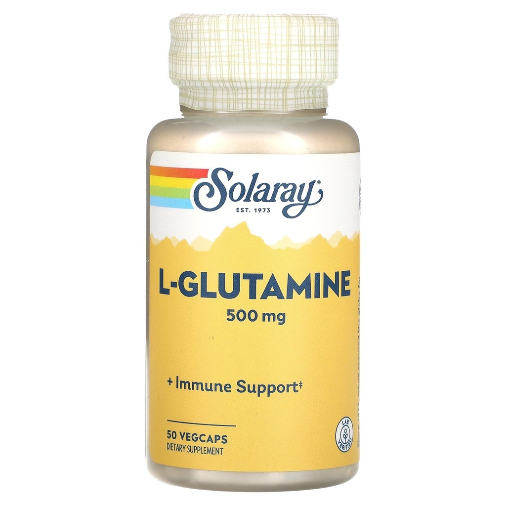 SOLARAY L Cápsulas de Glutamina 500 mg - Suporte Imune - Aminoácido Grátis - Lab Verificado, 60 dias de garantia de reembolso, 50 Servings, 50 VegCaps