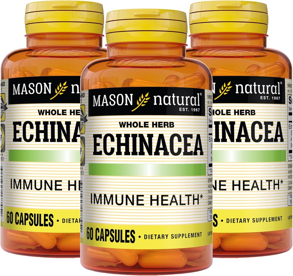 MASON NATURAL Echinacea, Imune System Booster, Suporta Saúde Geral, Suplemento de Ervas, 60 Cápsulas (Pacote de 3)