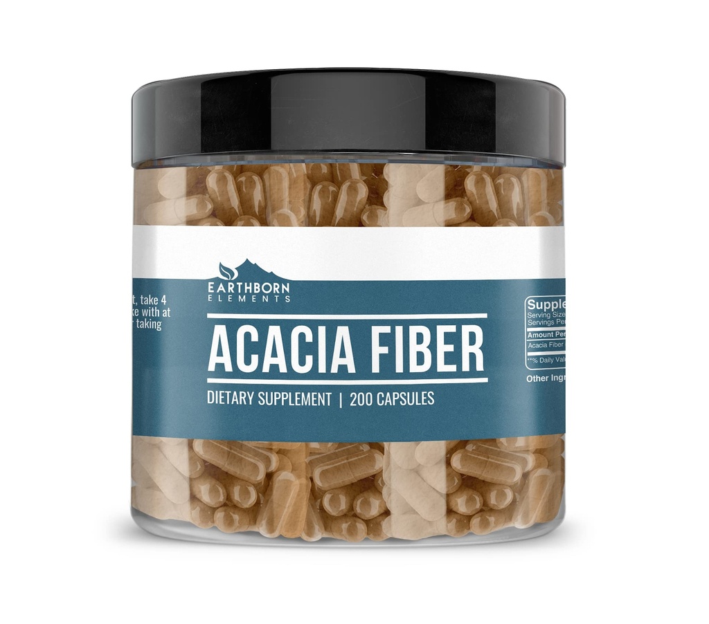 Elementos nascidos da Terra Acacia Fibra 200 Cápsulas, Puro e não diluído, Sem aditivos