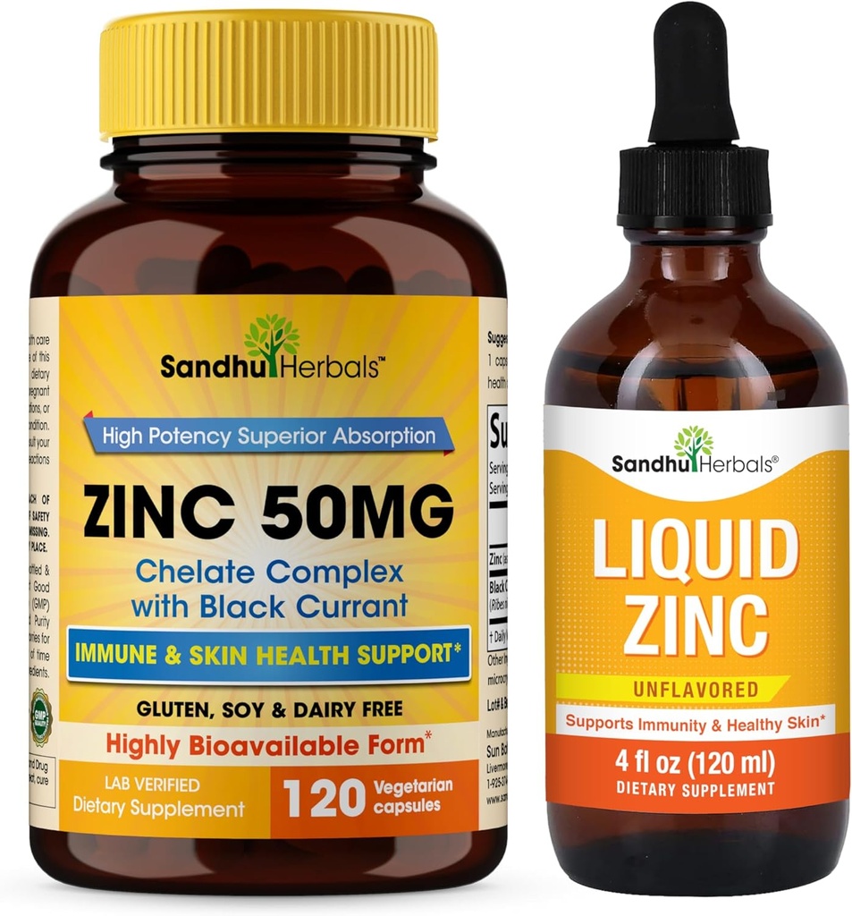 SANDHUHERBALS Zinco 50mg Cápsulas Em conjunto com gotas de zinco líquido