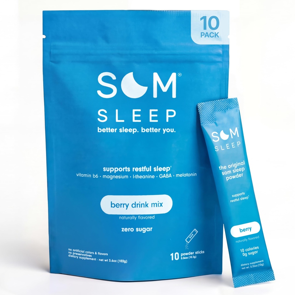 Sono, calma sono pó bebida Mix, 3mg Melatonina, Magnésio, Vitamina B6, L-Theanina & GABA – Vegan, Açúcar Zero, Keto Friendly – Berry, 10-Pack