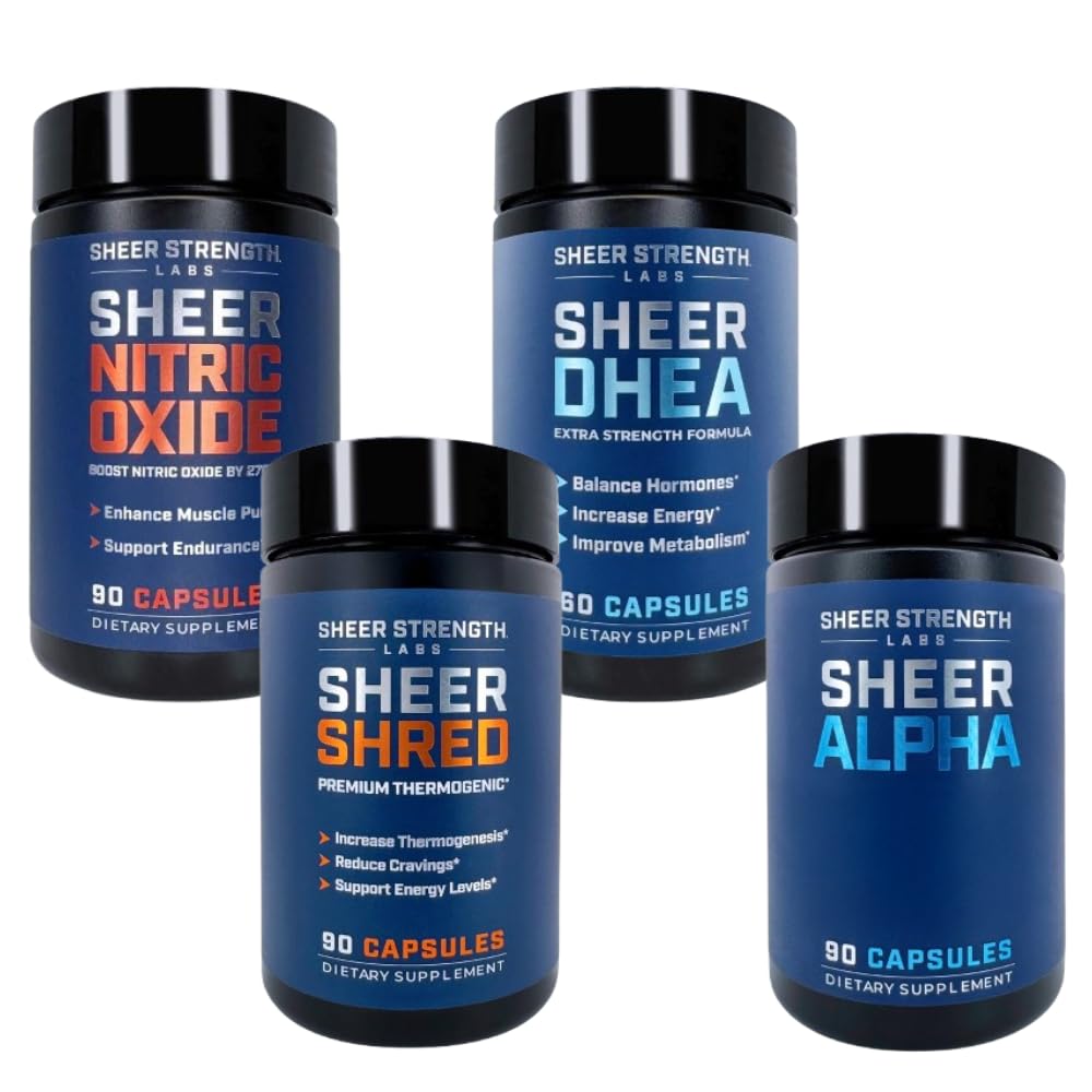 Sheer Ultimate Stack - Suplemento DHEA para homens DHEA 100mg & Nitric Oxide Supplement & Sheer Shred & Sheer Alpha
