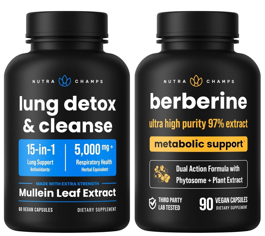 NutraChamps Suporte Respiratório e Metabólico Completo: Lung Cleanse & Berberine Duo