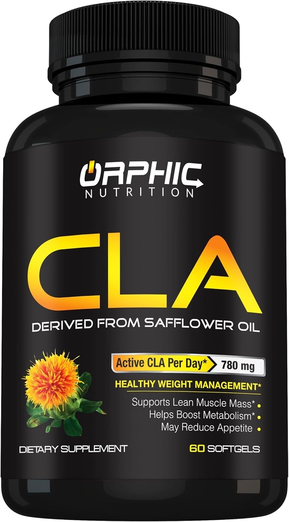 NUTRIÇÃO ORFHIC CLA Safflower Oil Supplement - Made with Safflower Oil - 780mg Ácido Linoleico Conjugado Não Estimulante para Homens e Mulheres* para suportar perda de peso Esforços e Metabolismo* - 60 Softgels