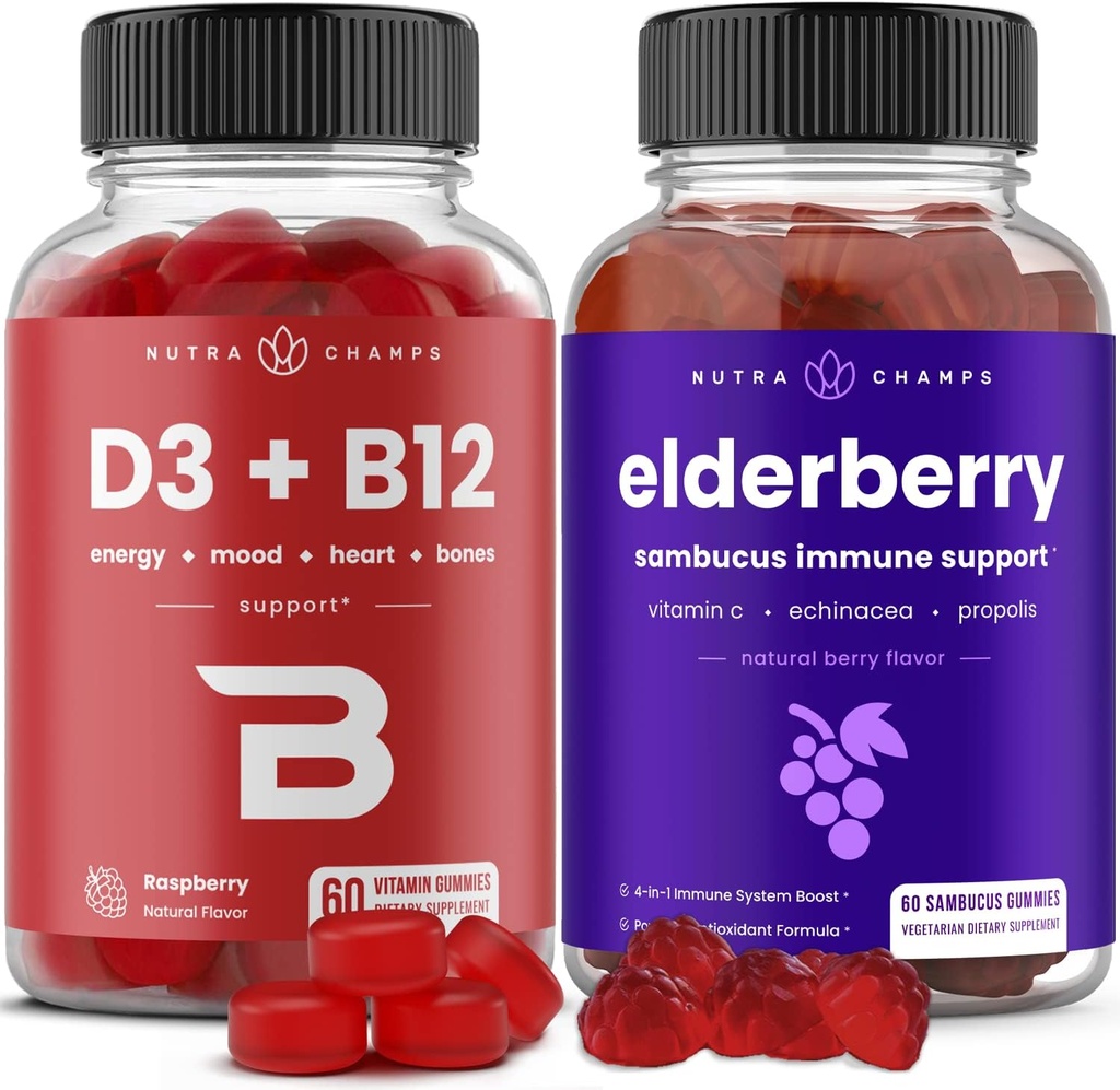 NutraChamps Vitamina B12 Gummies e Elderberry Gummies Bundle