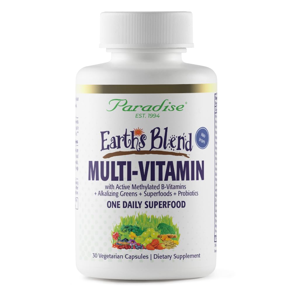 Paradise Herbs A mistura da Terra uma vez por dia multivitamina para homens, sem ferro, 48 superalimentos orgânicos, probióticos, antioxidantes, vitaminas A, B12, C, D, K2, 30 contagem