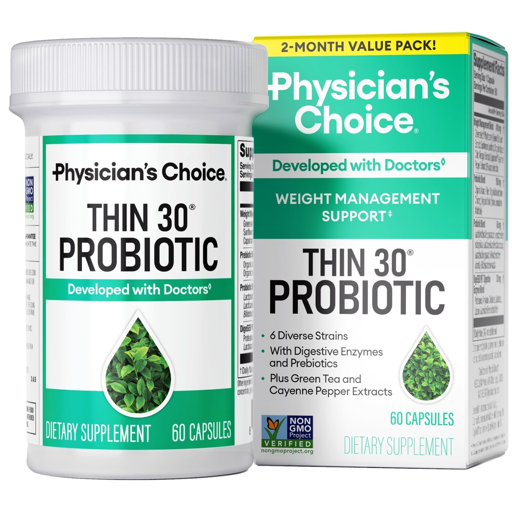 Médico Choice Probióticos para Gestão de Peso e Bloating - 6 Probiótico Strains - Prebióticos - ingrediente chave Cayenne - Suporta Gut Health - Gestão de Peso para Mulheres e Homens - Chá Verde - 60 CT