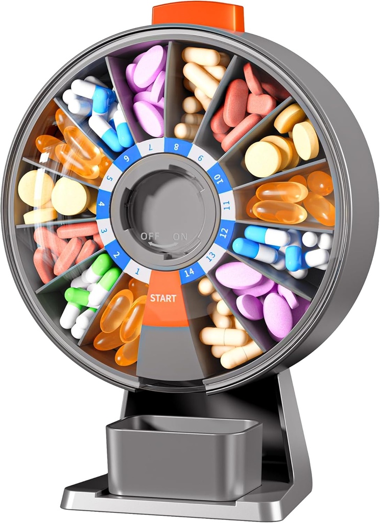 Zoksi grande organizador de comprimidos, caixa diária de pílulas para 7 ou 14 dias, Wall-Mountable Pill Dispenser Hold para medicina, vitamina ou suplementos, caso de comprimido semanal com botão de imprensa fácil (Grey)