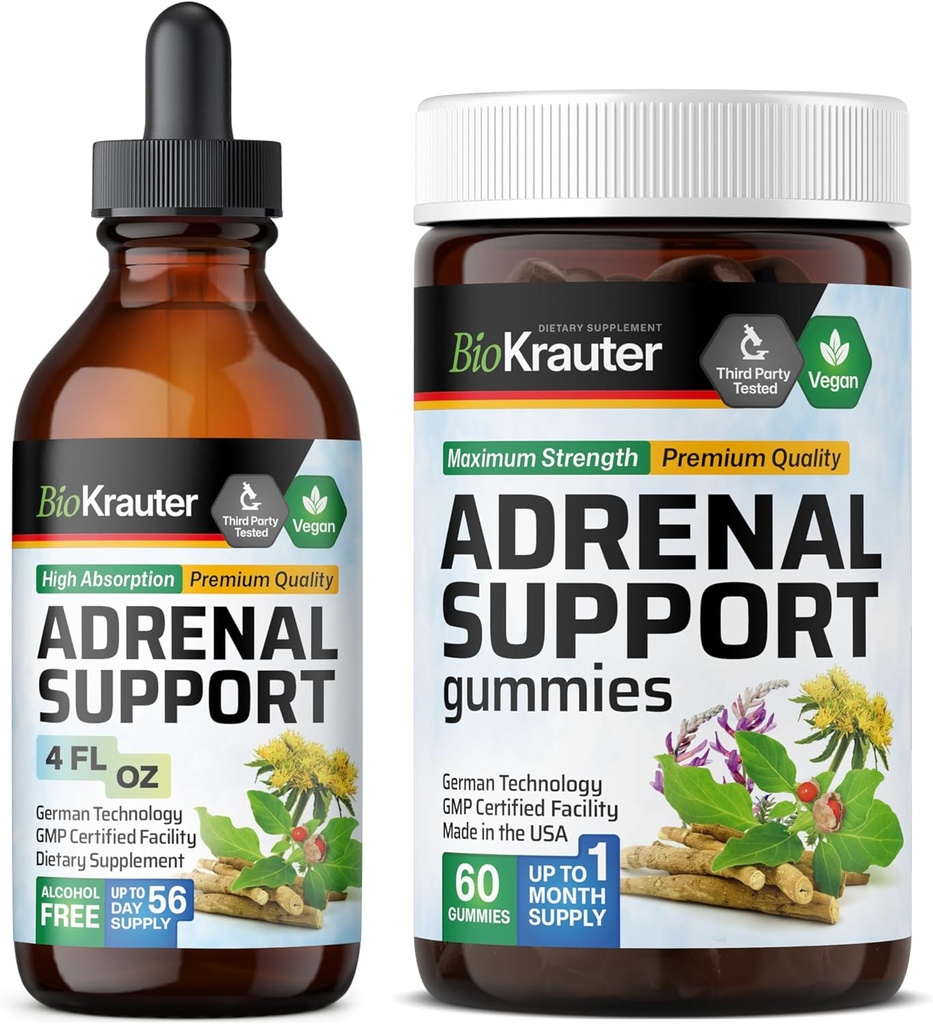 Suporte Adrenal BIO KRAUTER 60 Gummies & Suporte Adrenal Tintura 4 Fl. Oz.