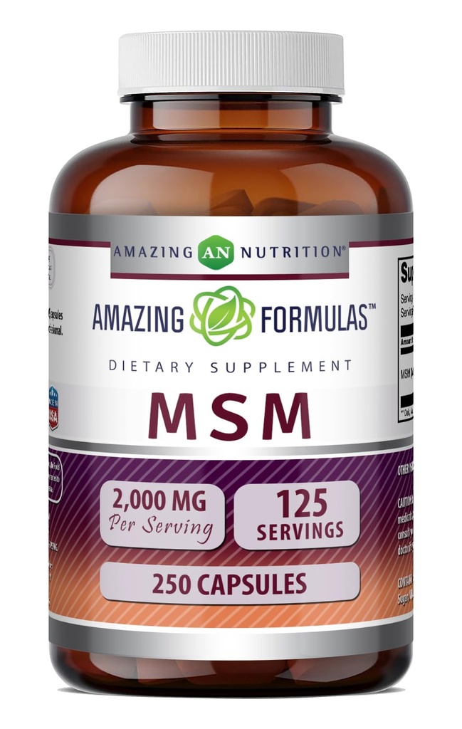 Fórmulas surpreendentes HSH (Metilsulfonilmetano) Suplemento 2000 Mg por serviço Cápsulas Não-GMO Gluten Free □ Made in USA (1 Pack, 250 Count)