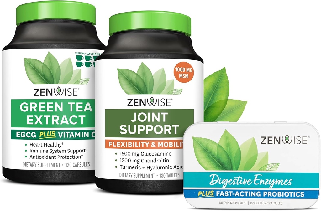 Zenwise Health Green Tea Extract, Suporte Conjunto, Enzimas de tamanho de viagem grátis