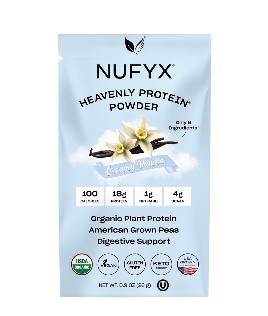 NUFYX® • Heavenly Protein® Powder • Melhor 100% Orgânica do mundo Ervilhas crescidas americana • Vegan • Gluten Free • Baixo Carbo (Creamy Vanilla, Packet)