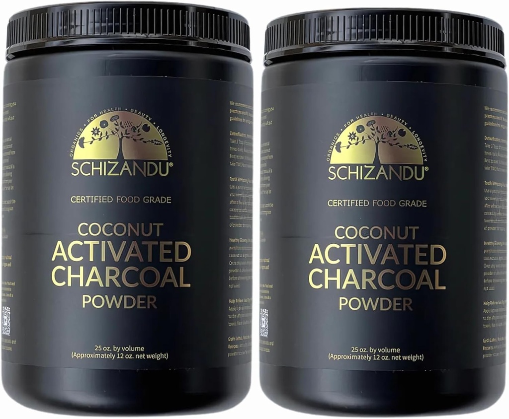 Carvão Orgânico Pó Ativado Carvão Natural, Vegan, Orgânico, OGM grátis - Grande garrafa 25 oz Pó - 2pack