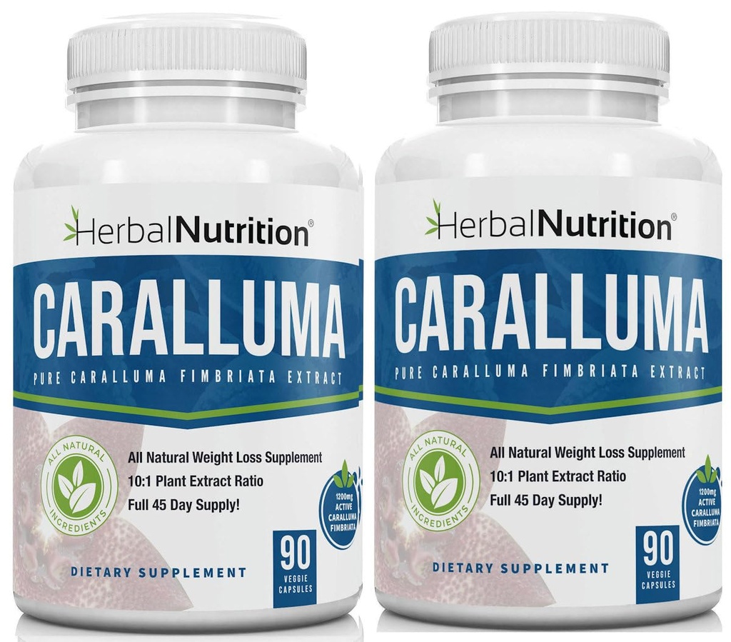 Herbal Nutrition Caralluma Fimbriata 180 Cápsulas Duas Garrafa Embalagem Força Máxima 10:1 Taxa de Extrato 1200mg Dieta All-Natural, Energia, Endurance e Suplemento de Gestão de Peso