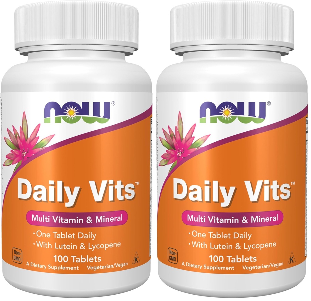 NOW Supplements, Daily VitsTM, One Tablet Daily with Lutein & Lycopene, 100 Tablets (Pack of 2)