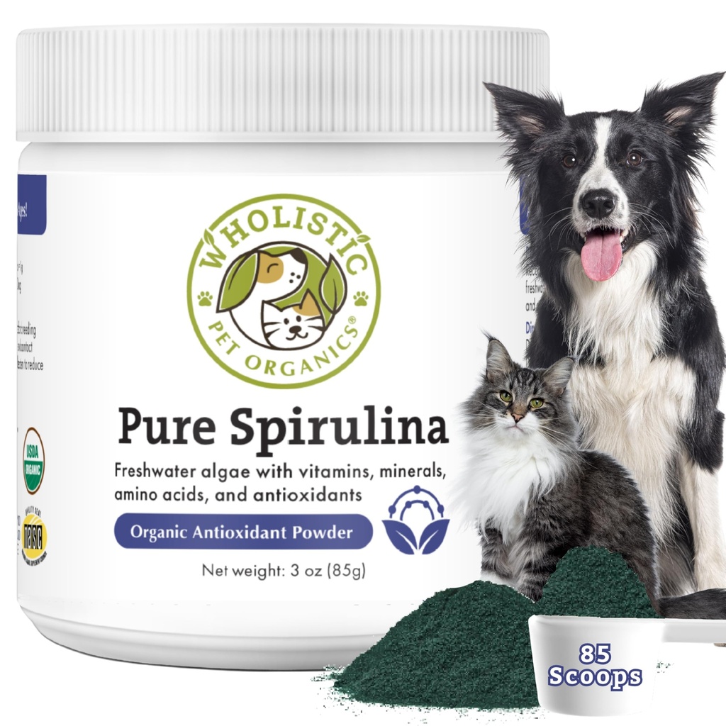 Wholistic Pet Orgânicos espirulina para cães - 3 Oz - Suporta Sistema Imune Saudável & Alergia Sazonal - Apoio Antioxidante Baseado em Planta para Alimentos Caseiros - Topper de Alimentos para Cães Orgânicos - recém-feito nos EUA