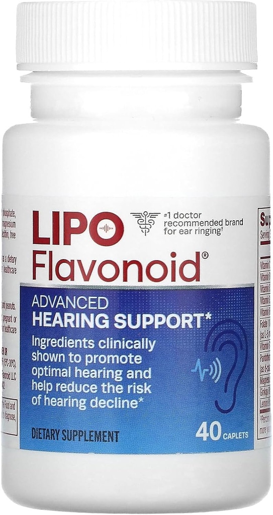 Lipo Flavonoid Suporte auditivo avançado Suplemento diário - Ajuda a reduzir o risco de declínio auditivo e promove audição ideal - 40 Caplets