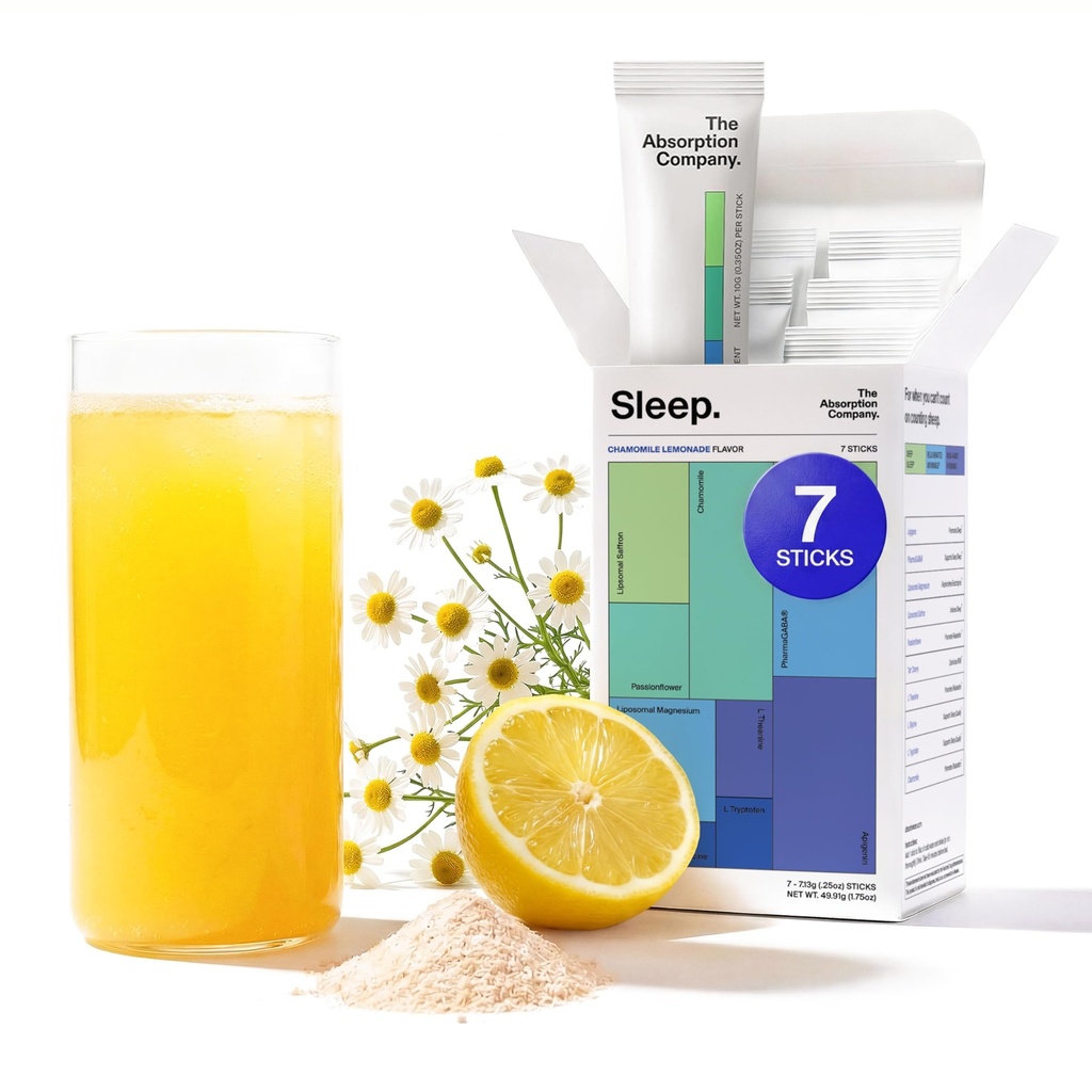 Sono Aid Powder - Bebida calmante para sono profundo com açafrão lipossomal, magnésio e PharmaGABA Suplemento natural livre de melatonina para reduzir o estresse e melhorar a qualidade do sono Camomila limonada 7 Sticks
