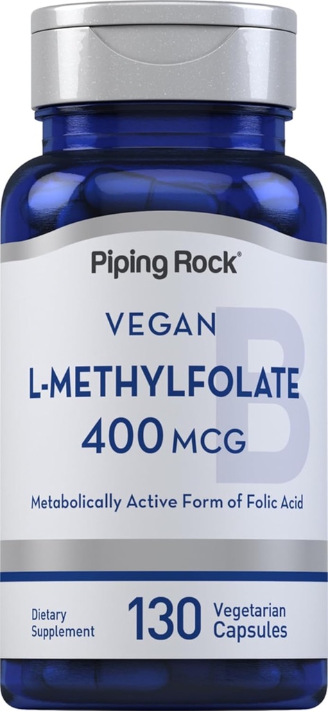 Piping Rock L Suplemento de metilfolato de 400 mcg 130 Cápsulas vegetarianas, Vegan