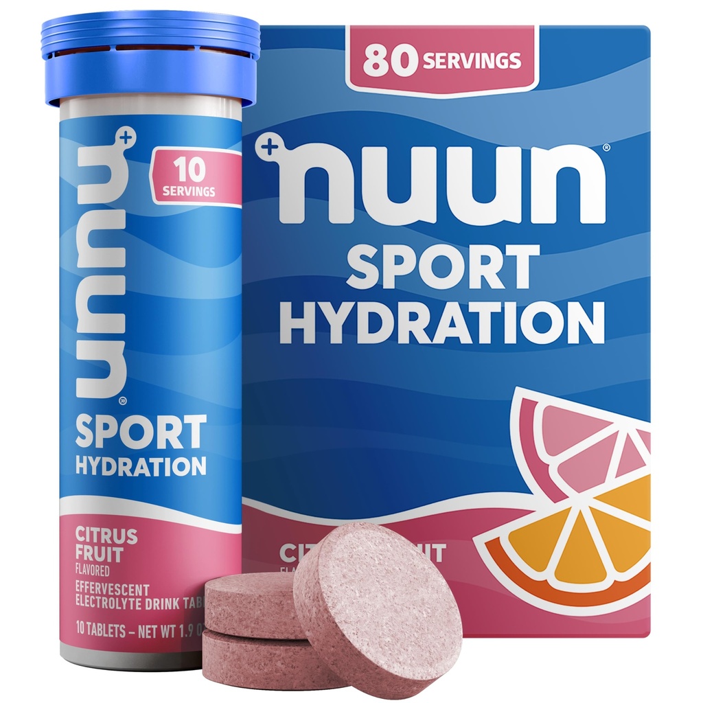 Nuun Sport Electrolyte Tablets com Magnésio, Cálcio, Potássio, Cloreto e Sódio, Gluten Free & Vegan, Citrus Fruit, 8 Pack (80 Servings Total)