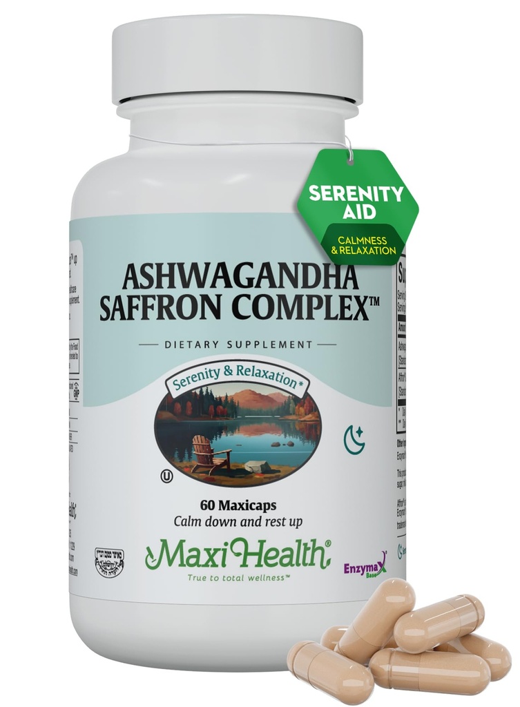 Ashwagandha Suplementos Complexo com Saffron – 600mg Cápsulas Ashwagandha e 30mg Extrato de Saffron para alívio de estresse, humor e calma – Kosher, 60 Cápsulas
