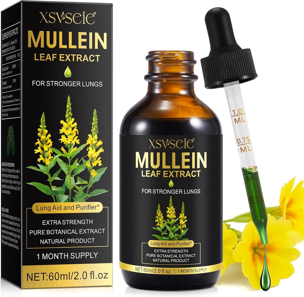 Mullein Drops para pulmões, Mullein Leaf Extract para pulmões, Mullein Leaf Extract Tintura com Clorophyll Natural Herbal Supplement Mullein Extract Drops para limpar o pulmão e respirar a saúde