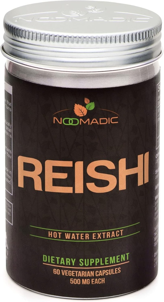 Cogumelo Noomadic Reishi, 60 Cápsulas, 500mg Cada, Bem-Estar Geral & Longevidade, Extrato de Água Quente, Corpos Frutantes, 30% Beta-D-Glucans
