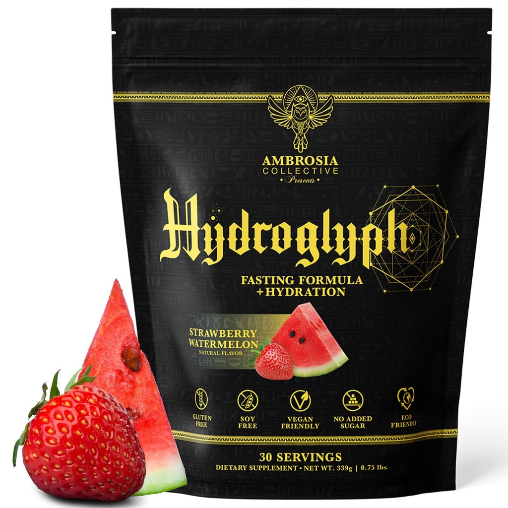 Ambrosia Hydroglyph Intraworkout Fórmula w/BCAA + EAA + Electrolytes Hydration Powder para proteger o músculo magro, 0g Mistura de bebida de jejum de açúcar, Made w/água de coco (melancia de framboesa)