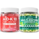 Enzimas Digestivas Gummies 1000mg Mastigáveis - Quebrar alimentos rapidamente, 90 bilhões de UFC, Probiótico, Pós-biótico, Prebiótico & Mistura de Fibra e Vitamina ADK Gummies + Suplemento de zinco de magnésio de cálcio