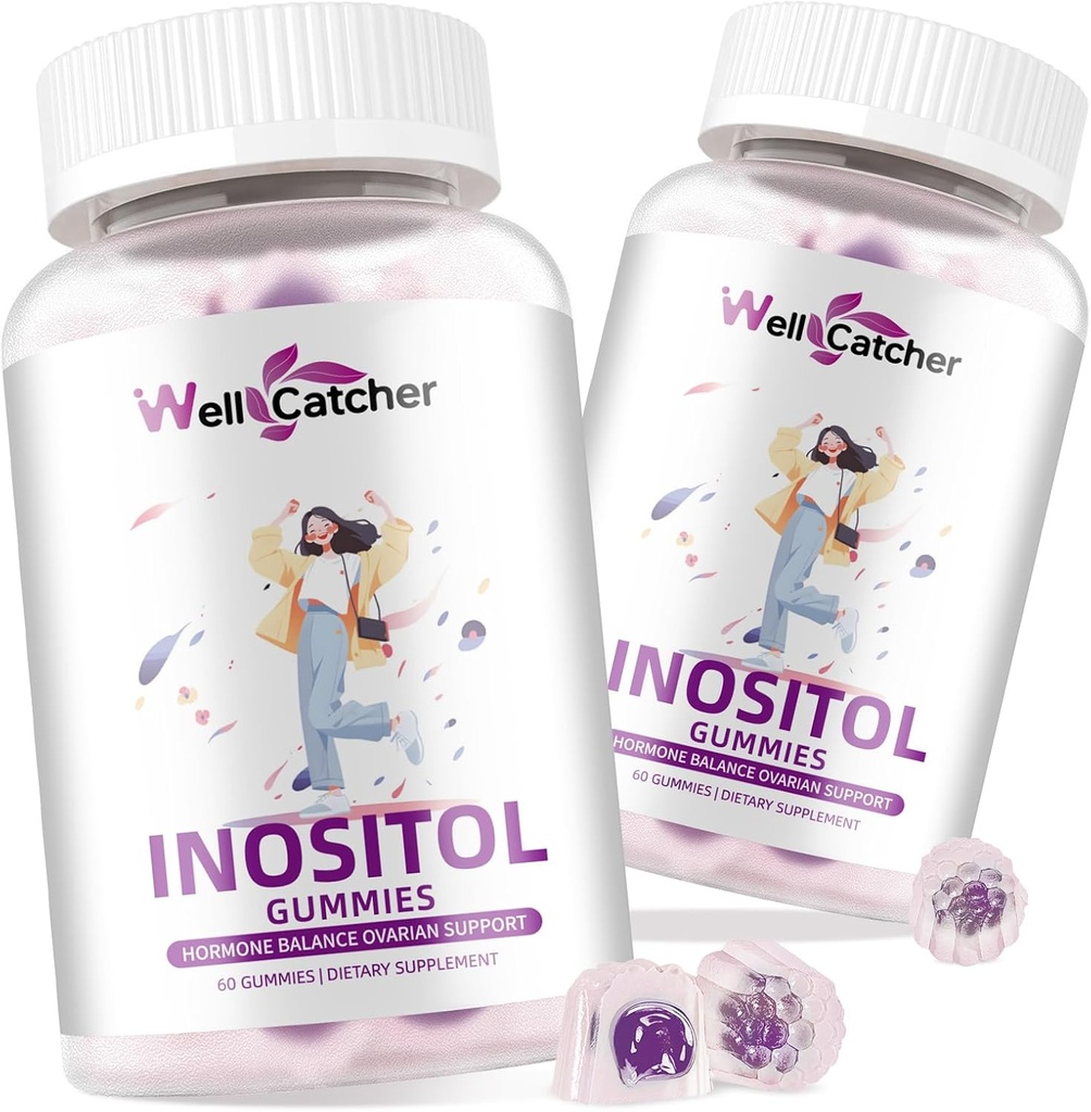 Inositol Gummies Myo-Inositol & D-Chiro Inositol Ideal 40:1 razão Inositol Suplemento com Ômega-3 Vitamina D3 Suporta Ciclo de Ovulação Saudável Regularidade Sabor de uva 2 embalagens