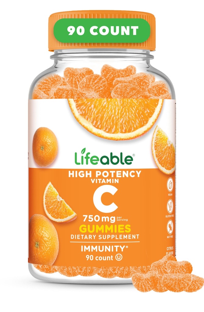Vitamina C Pastilhas para adultos □ 750mg □ Grande sabor de laranja sabor VIT C □ Vegan Non GMO Vitamina C mastigável □ para o apoio imune