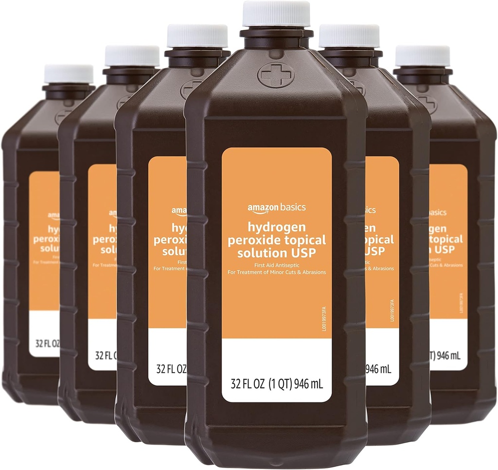 Basics Hidrogênio Peróxido Solução tópica USP, Sem sabor, 32 Fl Oz, Pacote de 6
