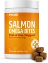 Pet MD Salmon Omega Bites para cães - Pele e casaco Suplemento com Omega 3 & 6 para cães Plus DHA & EPA - Promove Alergia e alívio da pele seca - 60ct